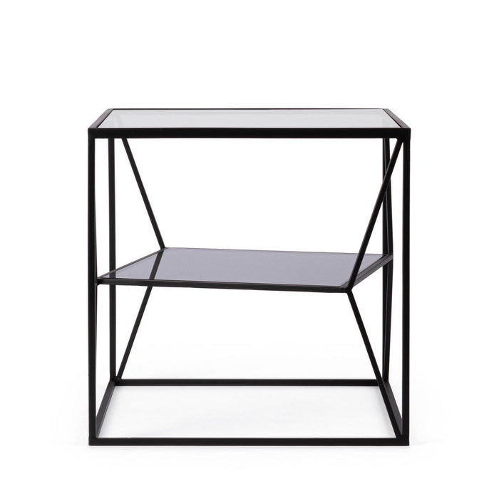 Tavolino in Vetro Nero Stile Industriale da Interno 45x45 - KATHERINE
