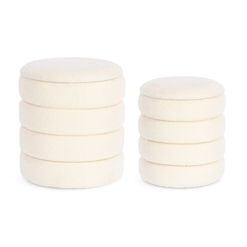 Pouf Contenitore Bouclé Bianco Moderno da Interno - JACKSON