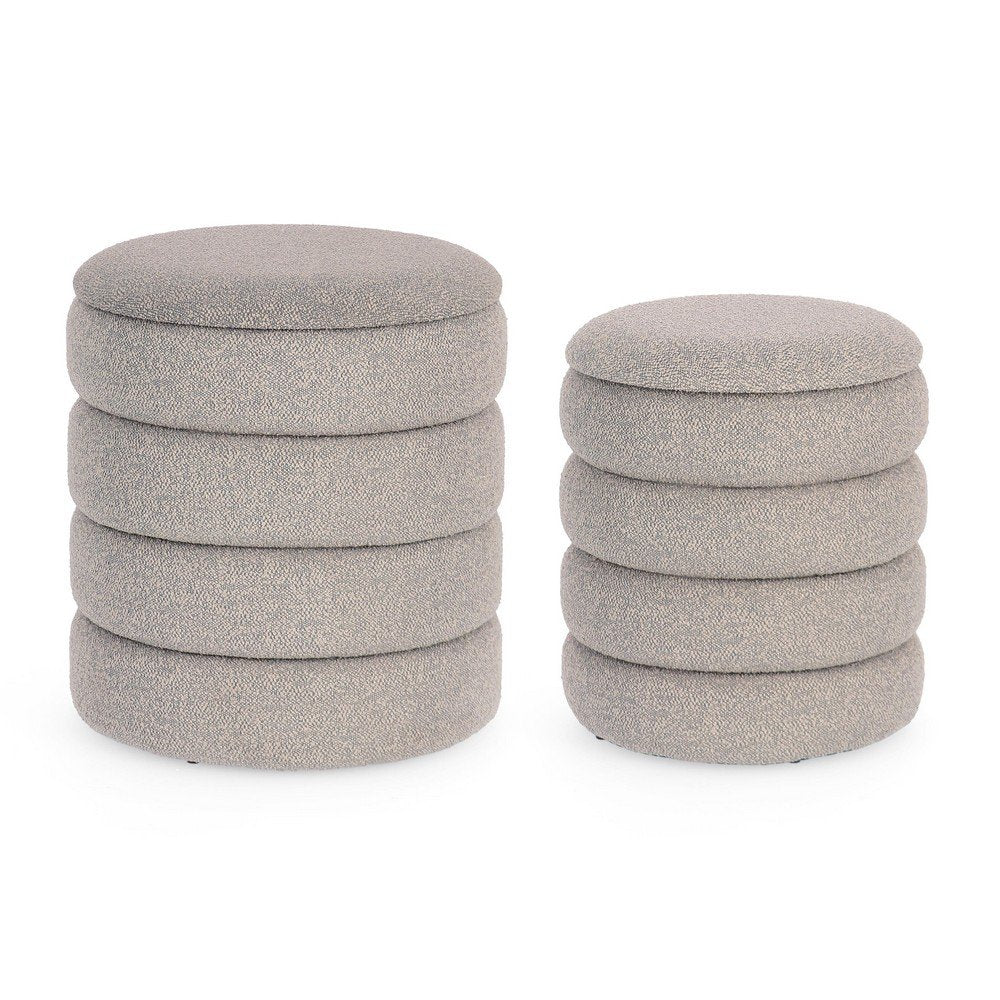 Pouf Contenitore Bouclé Grigio Moderno da Interno - JACKSON