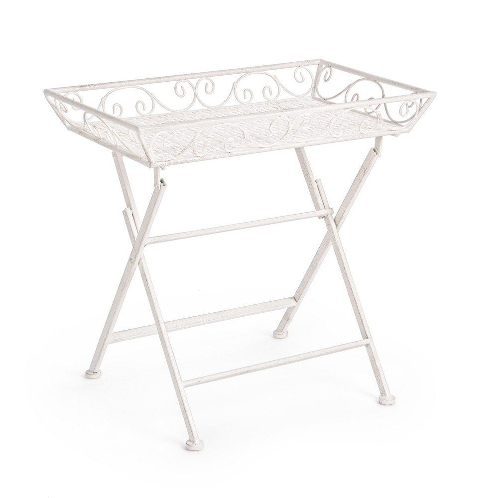 Set 2 Tavolini Rettangolari Acciaio Bianco Stile Rustico - IRENE