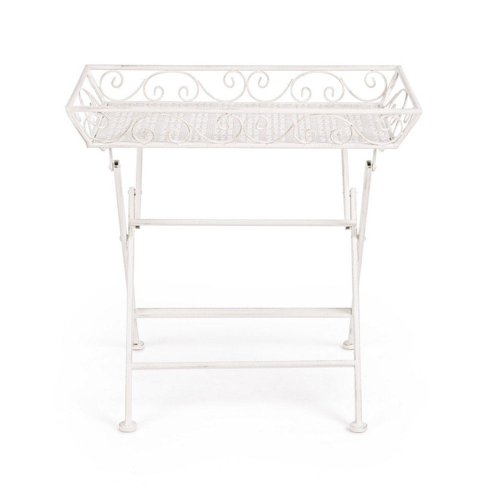 Set 2 Tavolini Rettangolari Acciaio Bianco Stile Rustico - IRENE