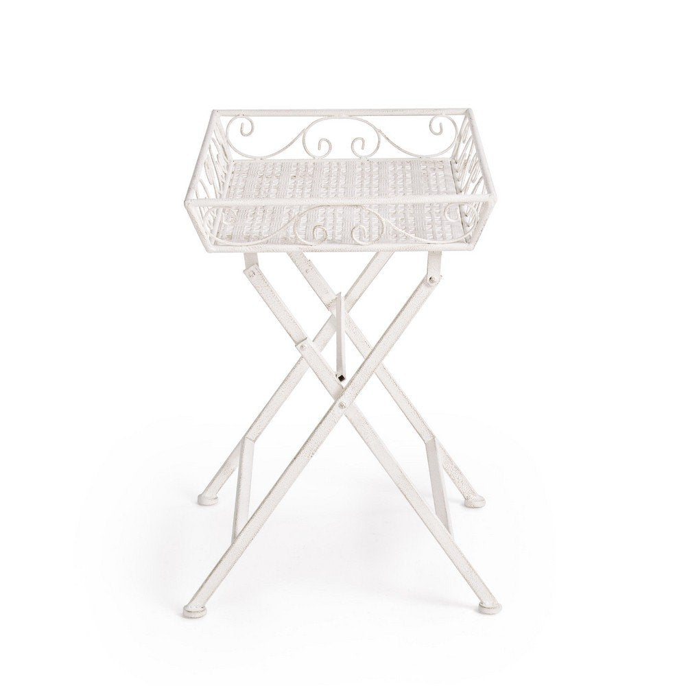 Set 2 Tavolini Rettangolari Acciaio Bianco Stile Rustico - IRENE