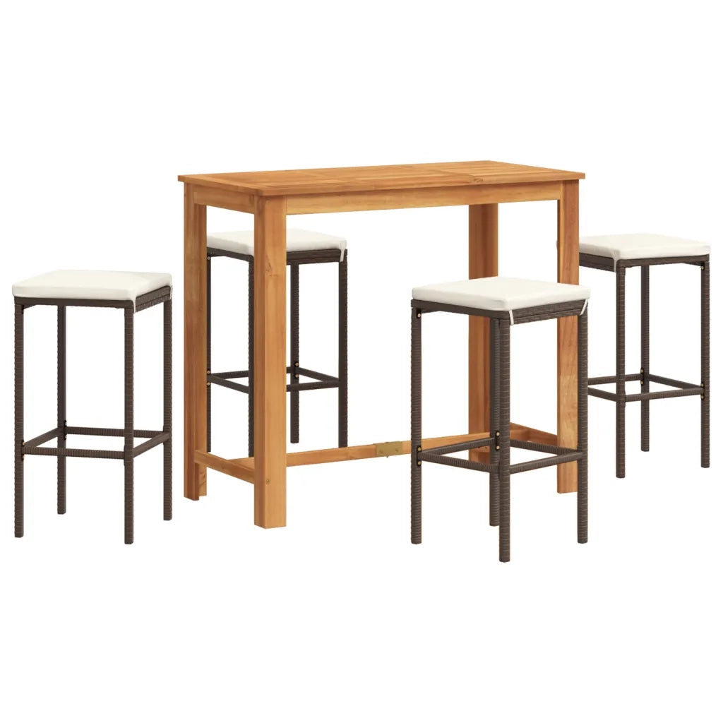 Set Bar Giardino 5pz | Set Salotto da Giardino Marrone Legno Massello Acacia e Polyrattan