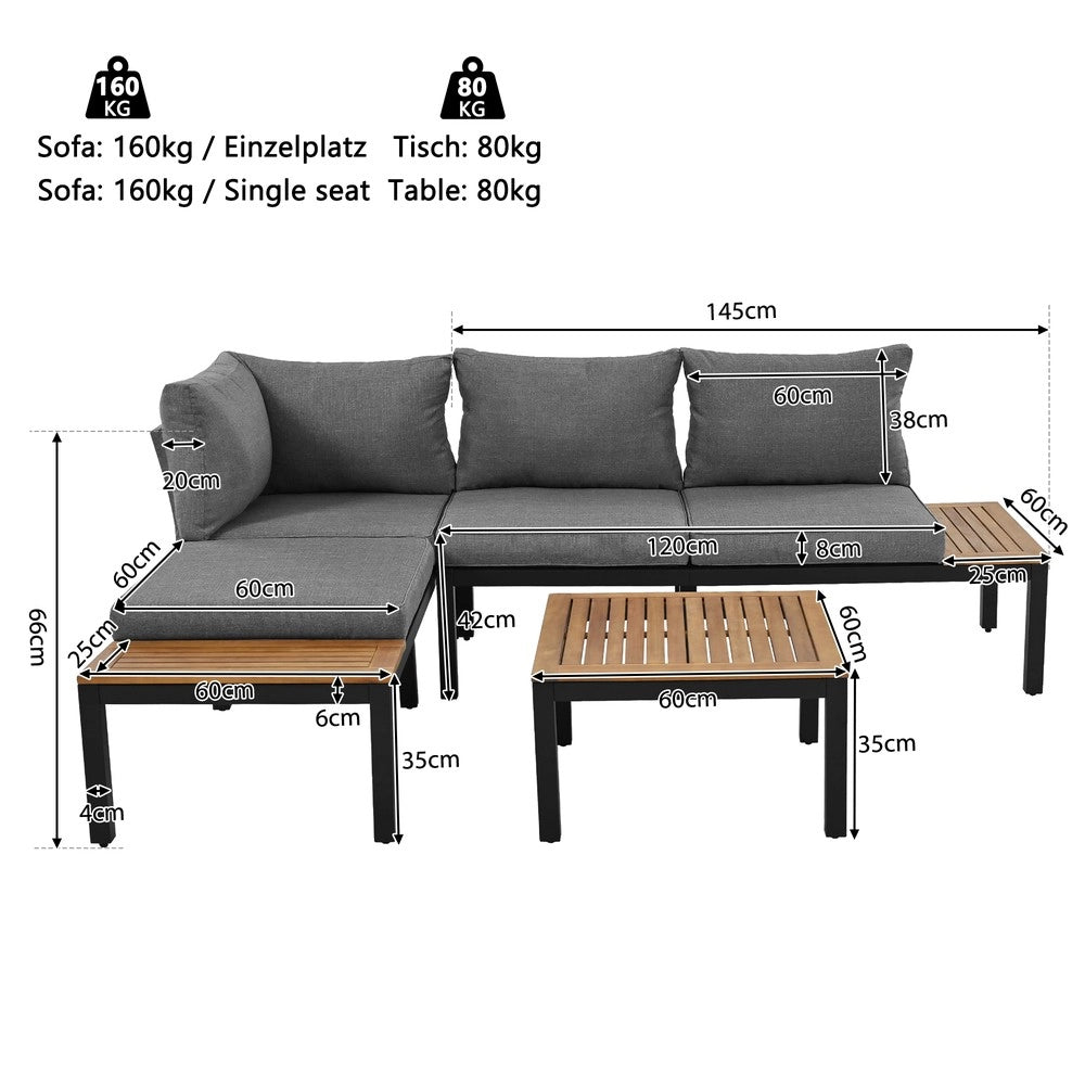 Set Lounge da Giardino 5 Pezzi con Divani, Tavolino e Tavolo in Acacia ¨C Xylo ¨C Grigio