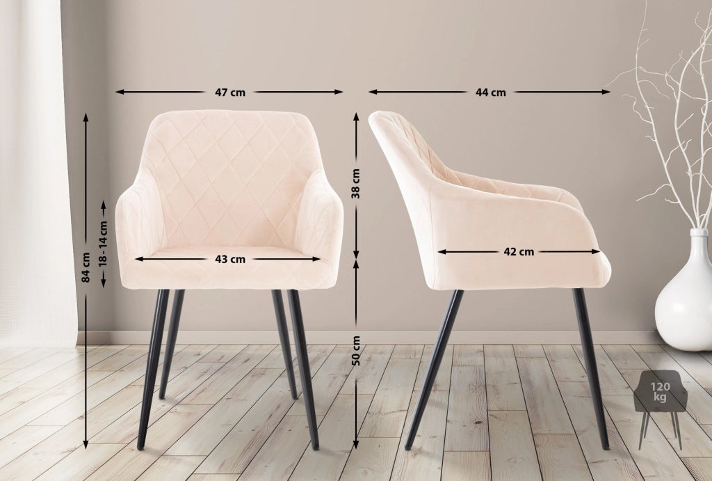 Set di 2 sedie da pranzo Shila Beige,Velluto
