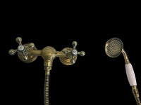 Rubinetto doccia bronzato, vecchio ottone maniglie a stella rosoni decorati