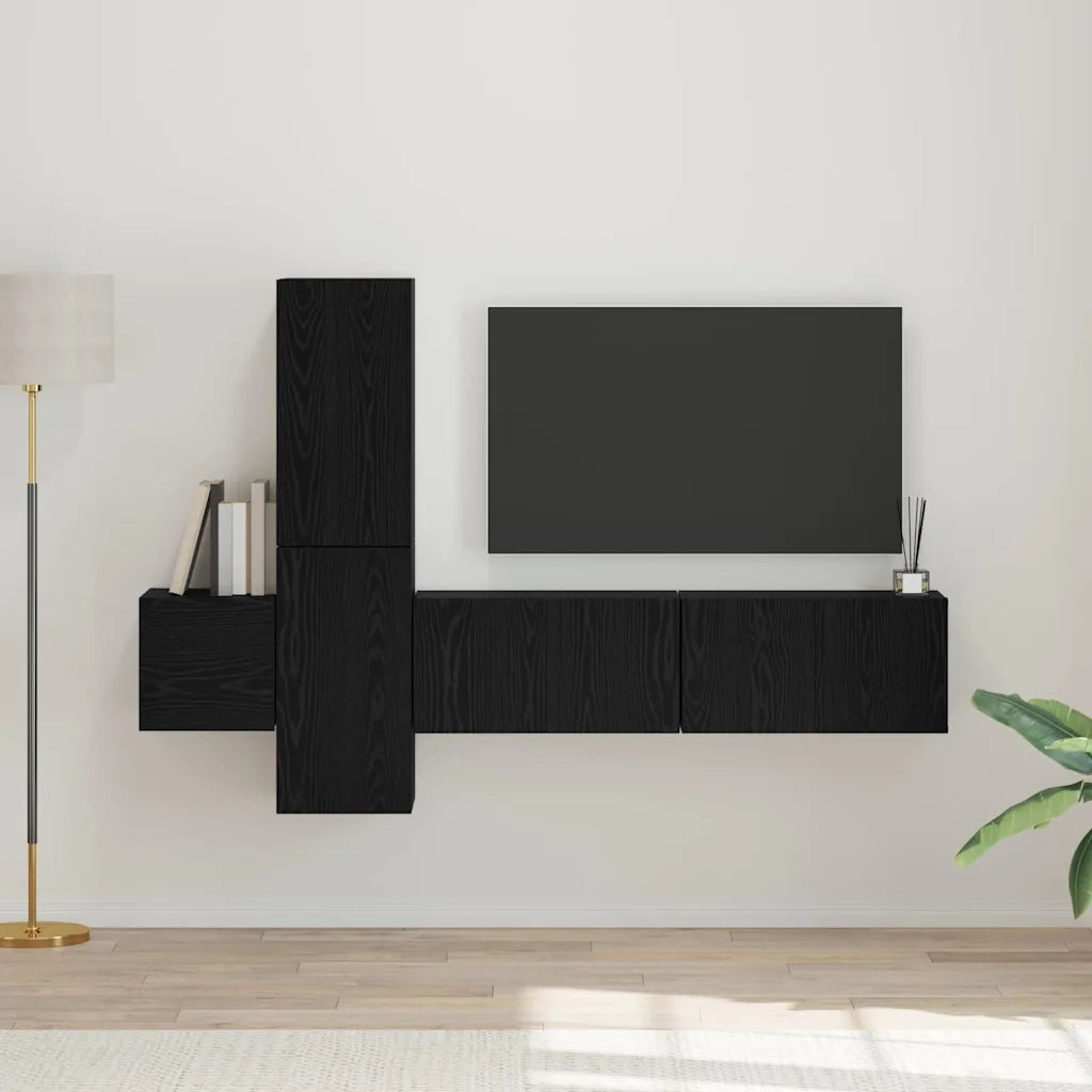 Set mobile TV 5 pcs Rovere Nero Legno multistrato 3393481