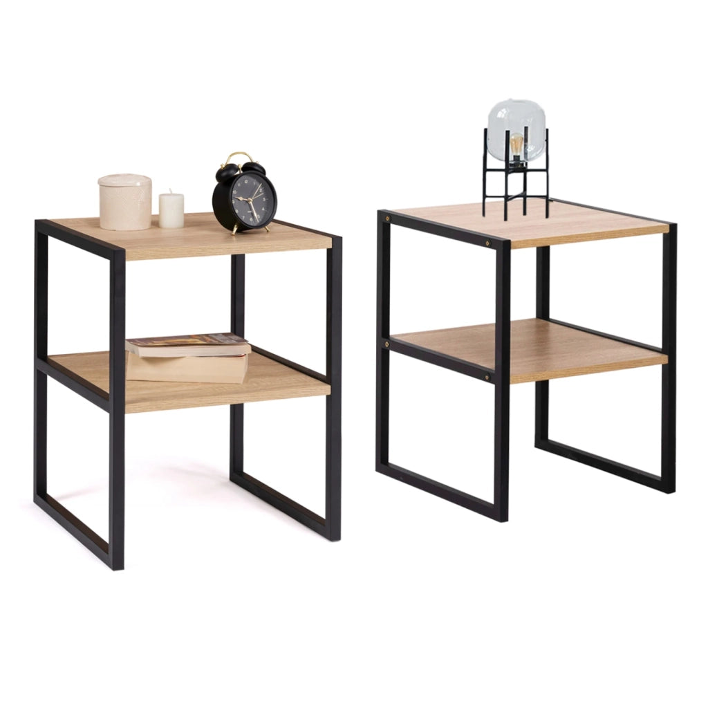 IDMarket - Set di 2 comodini con 2 tondi design industriale DETROIT