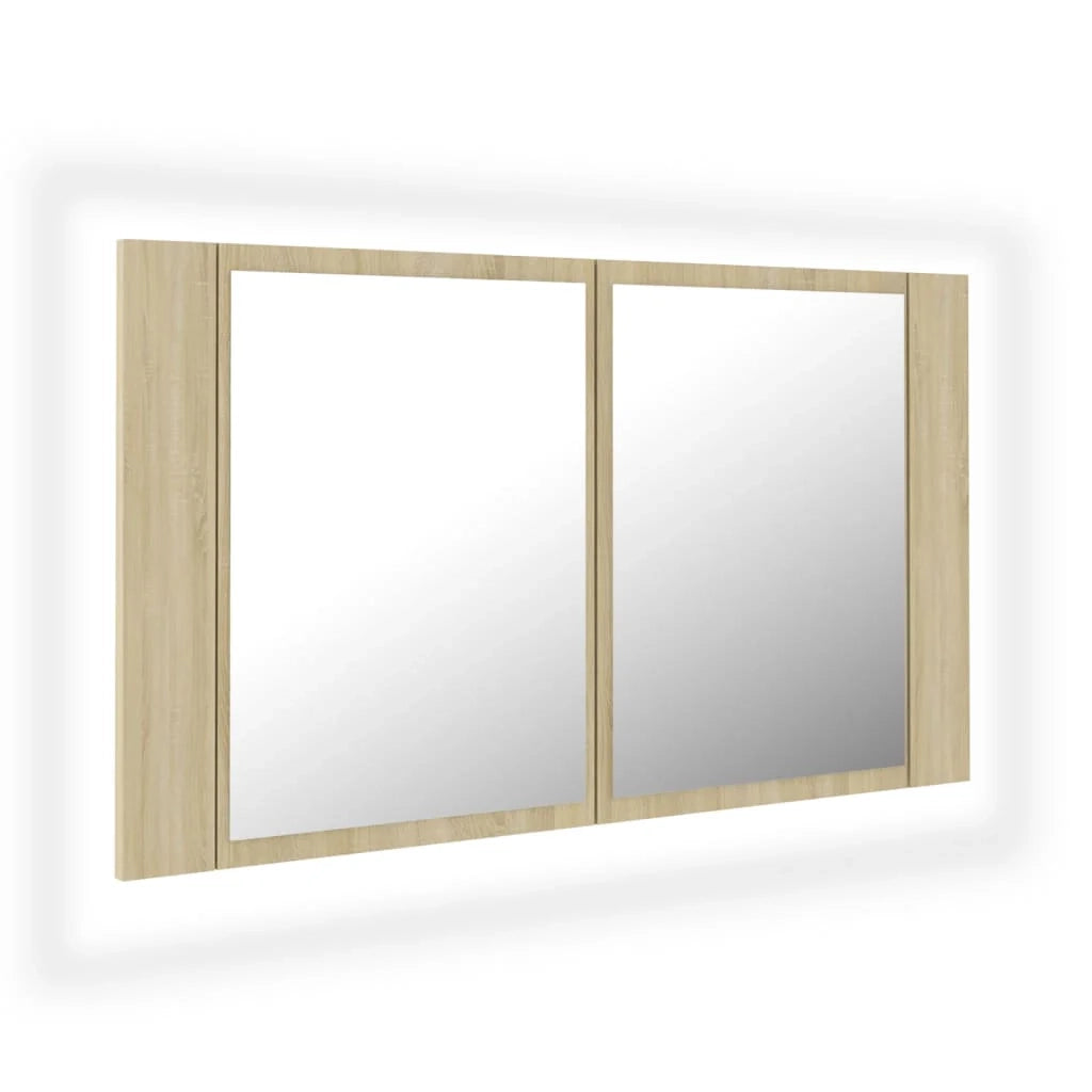 Mobiletto a specchio da bagno a LED 80 x 12 x 45 cm acrilico rovere 02_0006748