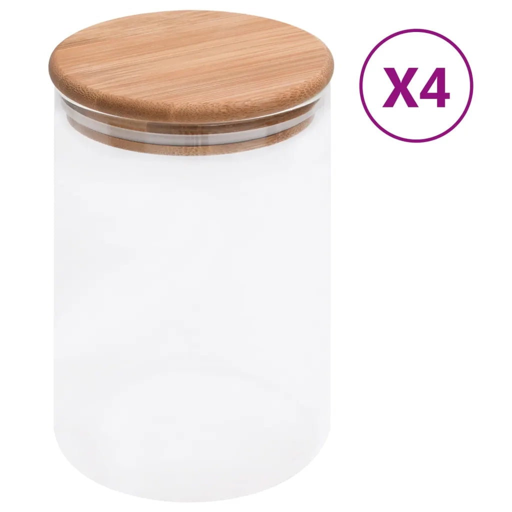 Barattoli di Vetro con Coperchio in BambÃ¹ 4 pz 800 ml