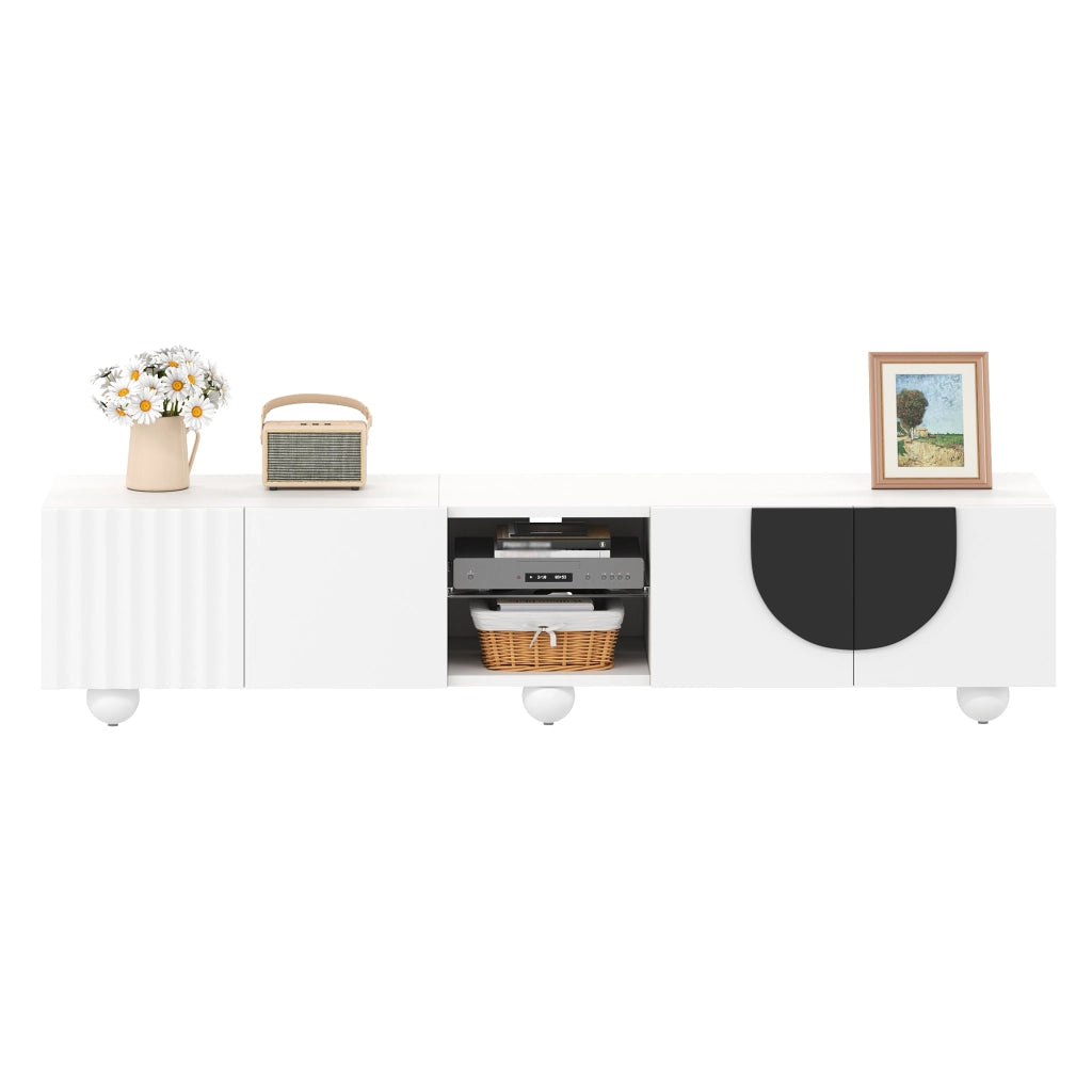 OKWISH Mobile TV con 2 Ante e 1 Vano Aperto, Apertura a Pressione, per Soggiorno, MDF, Bianco, 180 x 40 x 41.5 cm