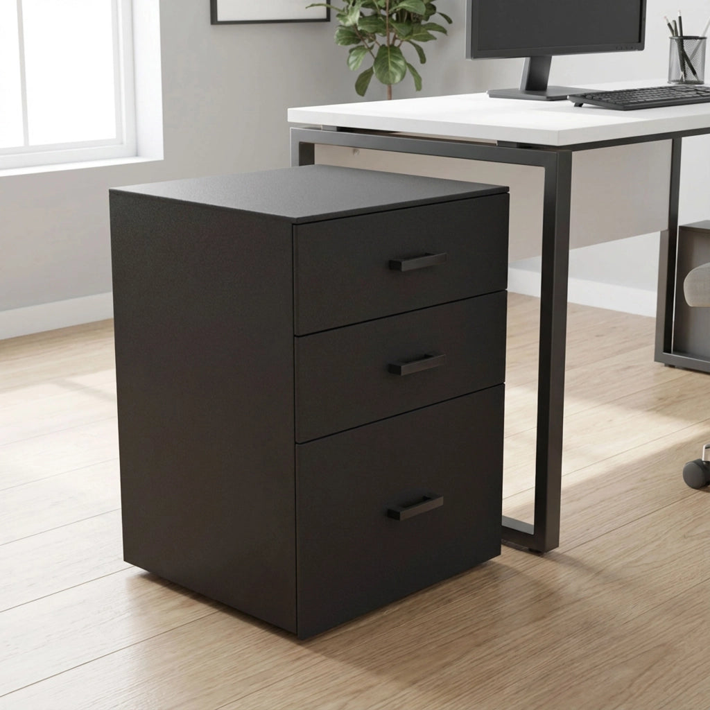 Lyra - Cassettiera Porta Stampante 3 Cassetti Mobiletto da Ufficio con Ruote  in Legno MDF Nero