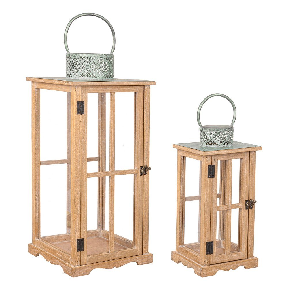 Lanterna Rettangolare Legno Verde Rustica da Interno - FATIMA