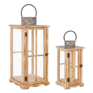 Lanterna Rettangolare Legno Marrone Rustico da Interno - FATIMA
