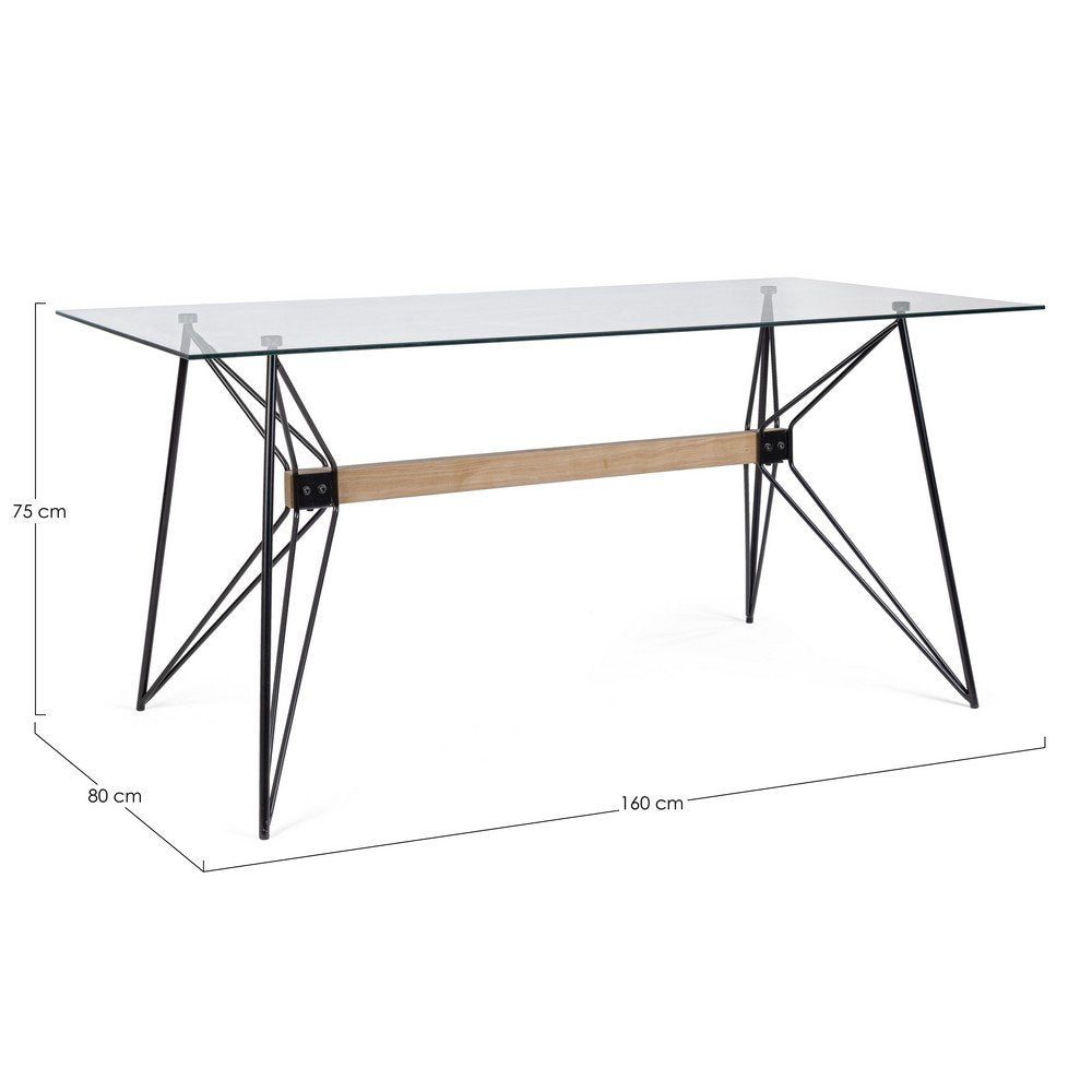 Tavolo Vetro Nero Industriale da Interno 160x80 cm - ELIAN
