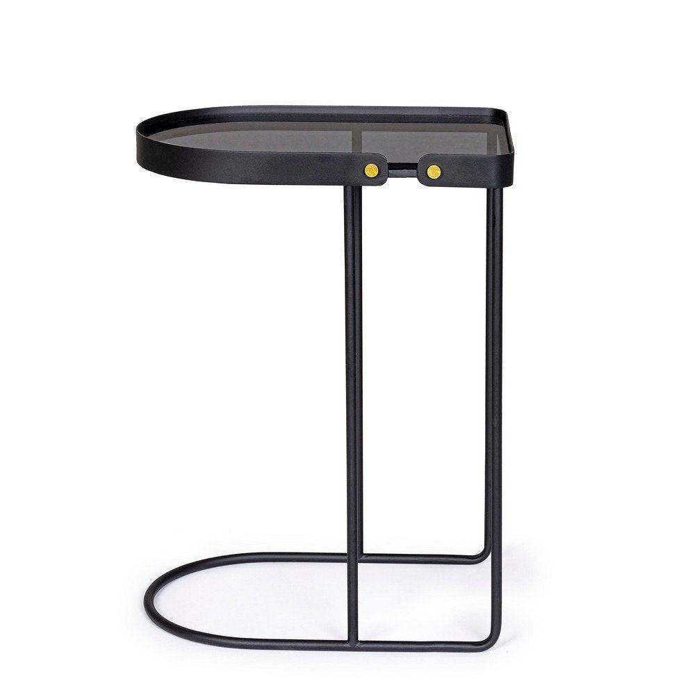 Set 2 Tavolini Vetro Nero Moderni da Interno 47x31 - DAMON