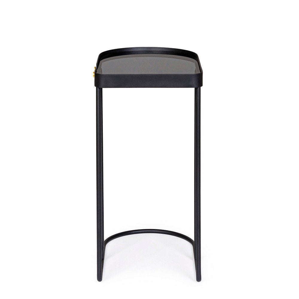 Set 2 Tavolini Vetro Nero Moderni da Interno 47x31 - DAMON