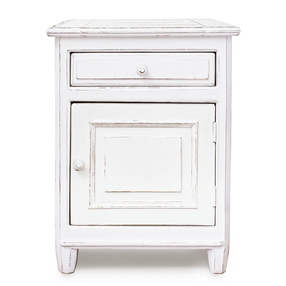 Comodino Legno Bianco Rustico da Interno - CORINNE