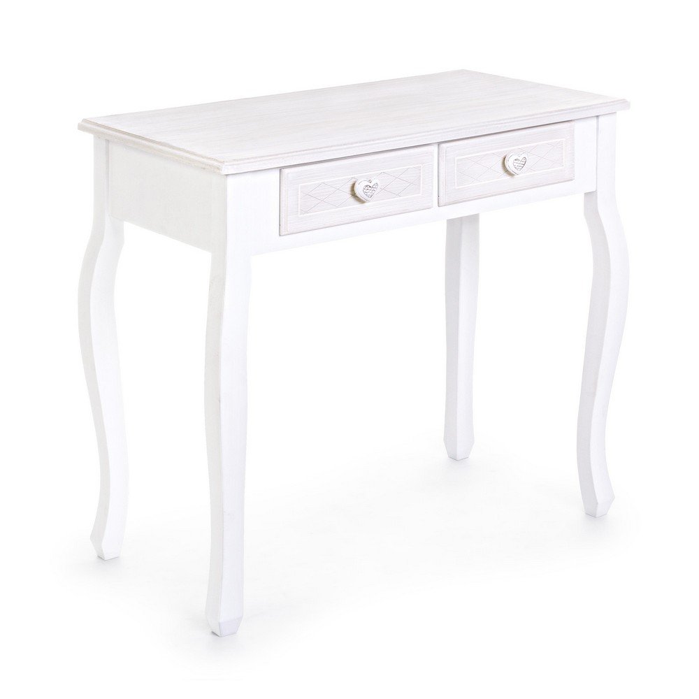 Consolle 2 Cassetti Legno Bianco Shabby da Interno - CAROLINE