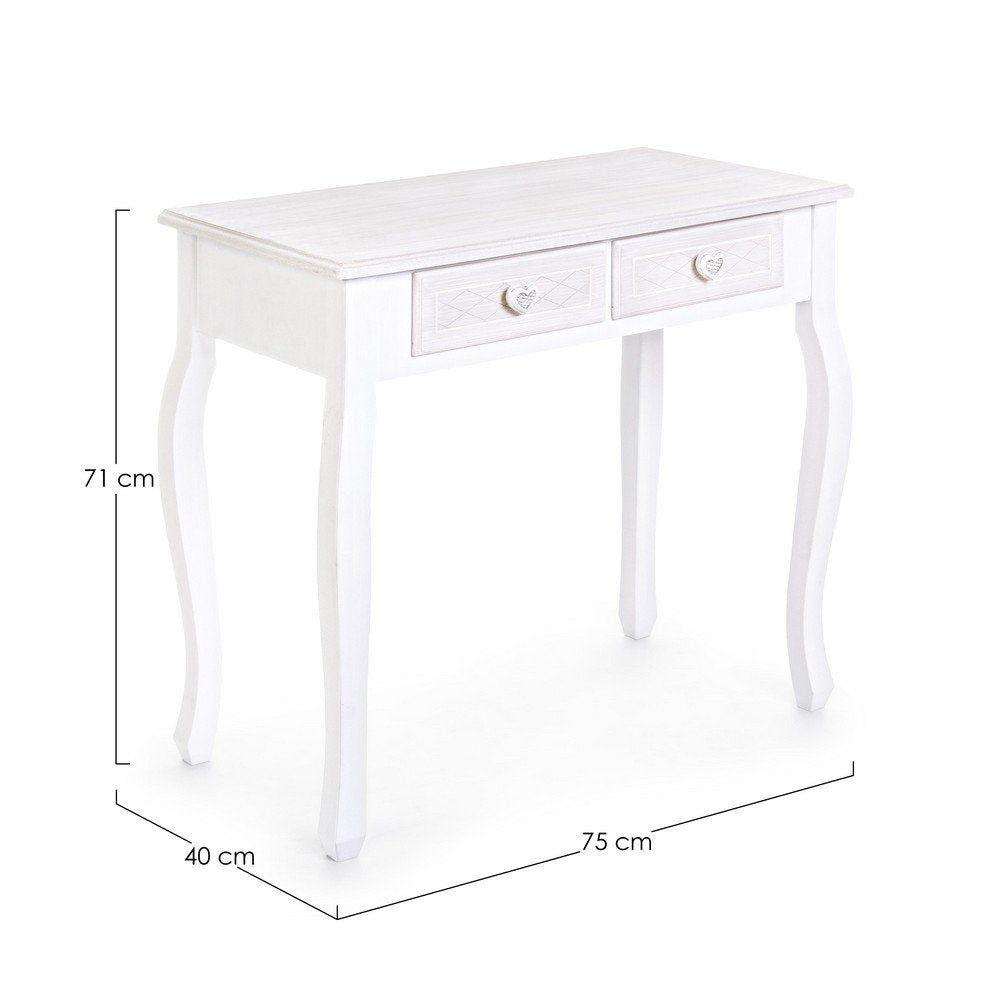 Consolle 2 Cassetti Legno Bianco Shabby da Interno - CAROLINE