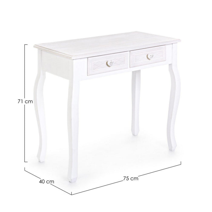 Consolle 2 Cassetti Legno Bianco Shabby da Interno - CAROLINE