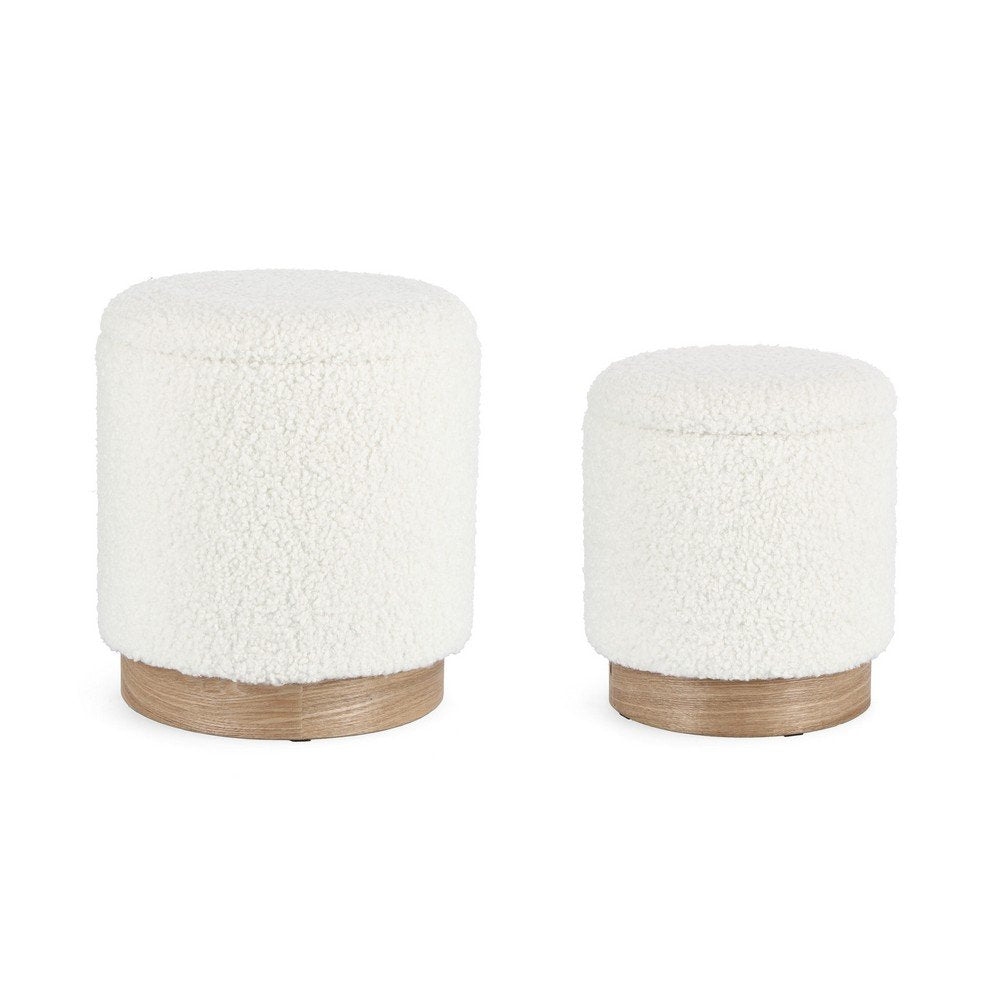 Pouf Contenitore Bouclé Bianco Moderno da Interno - BRI