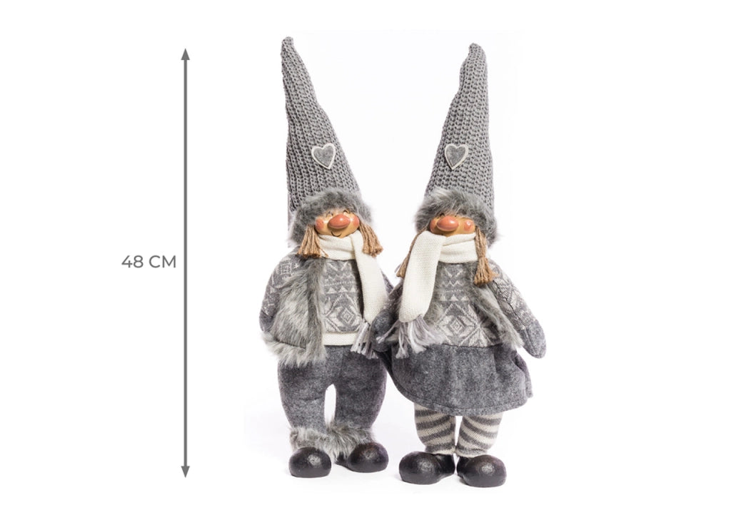 Coppia Pupazzo Bambola Arredo Decorativo Natalizio Modello Lullaby Lui e Lei 48cm - Coppia Pupazzo - Grigio