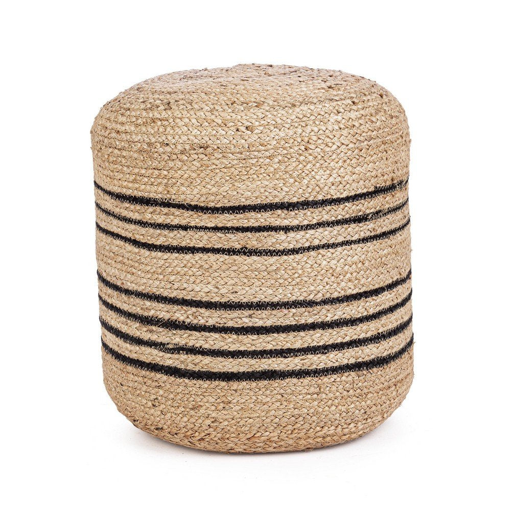 Pouf in Iuta Naturale Nero Stile Rustico da Interno 45 - ANDERSON