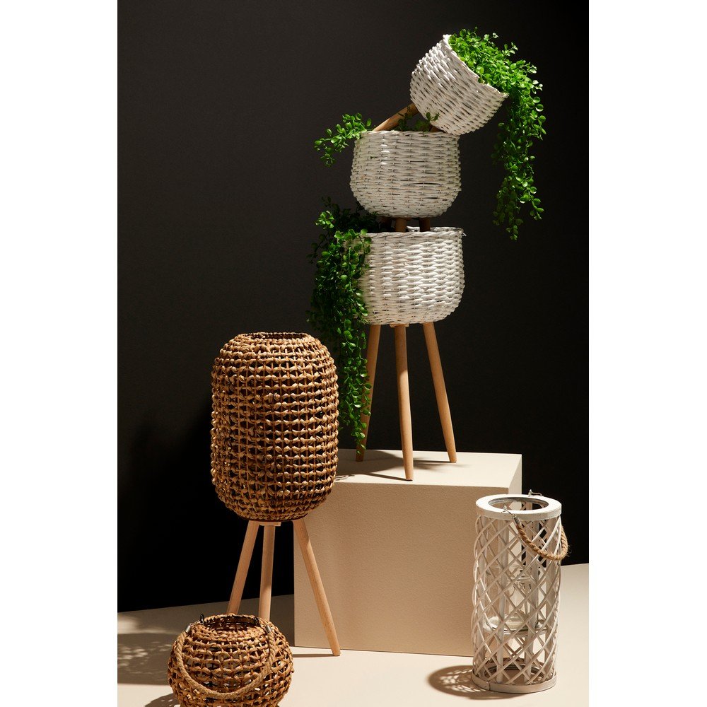 Set 2 Lanterne Treppiede in Rattan Marrone Boho da Interno - ALEXANDER