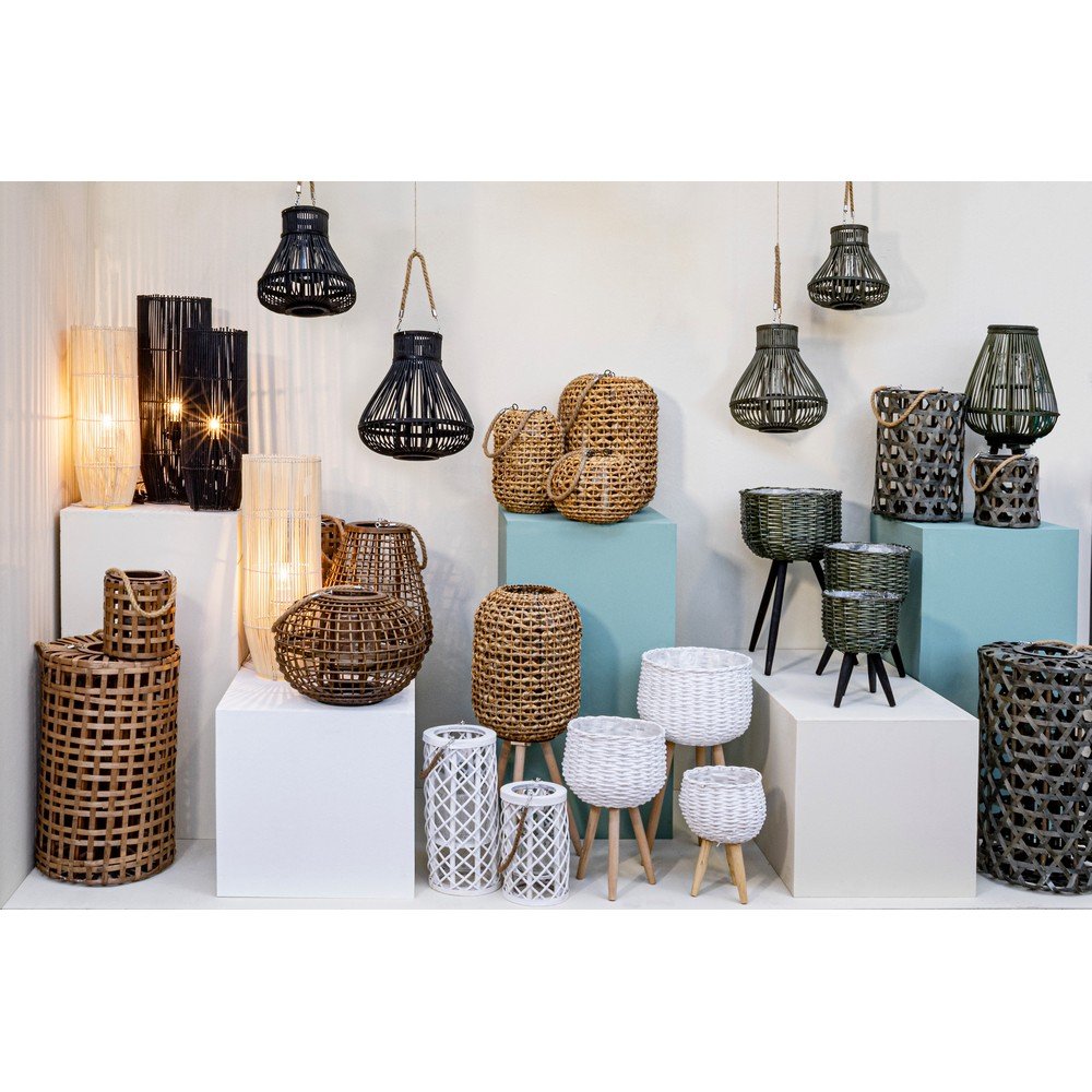 Set 2 Lanterne Treppiede in Rattan Marrone Boho da Interno - ALEXANDER