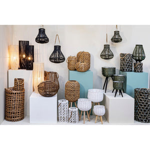 Set 2 Lanterne Treppiede in Rattan Marrone Boho da Interno - ALEXANDER