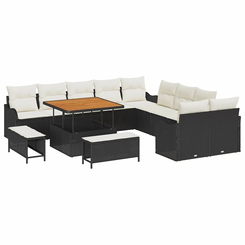 Set Divano da Giardino con cuscino 13 pcs Nero e Crema