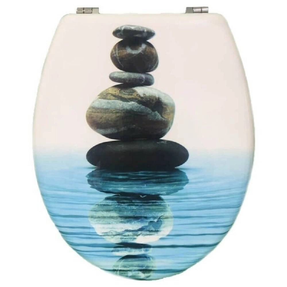 Trade Shop - Copriwater Copri Sedile Wc Bagno Universale Cerniere Acciaio Sassi Mare 52964a -        3,5