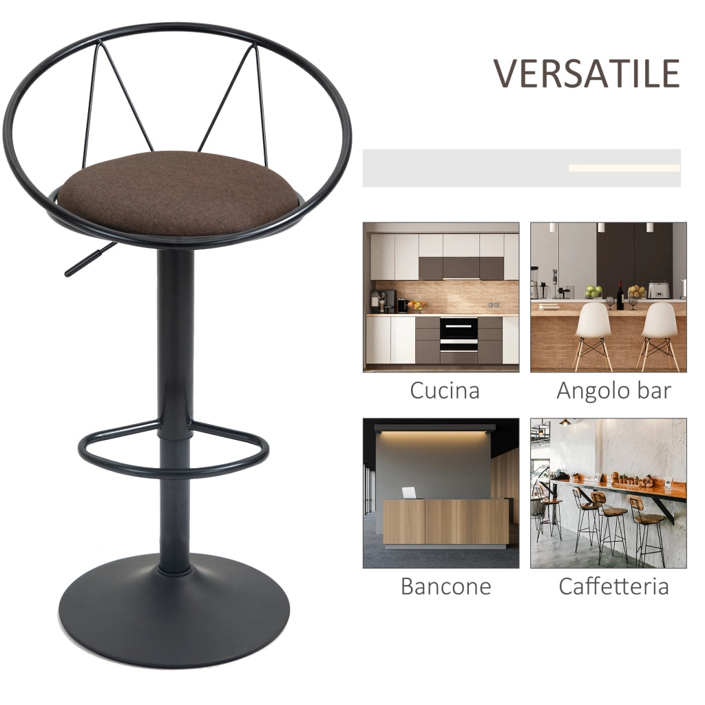 Sgabello Bar Regolabile con Schienale ¨C Zephmum ¨C Marrone, Struttura Metallo