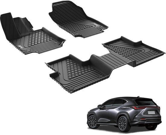 Pavimenti in gomma per auto Lexus NX 2022-2025, TPE pavimenti in gomma per tutti i climi in misura personalizzata per Lexus NX 1a e 2a fila, set completo di accessori pavimenti auto, pavimenti antiscivolo neri