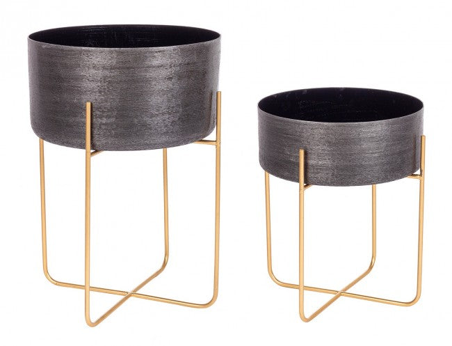 Porta Vaso Metallo Nero Moderno da Interno - ROMAN Colore: Nero