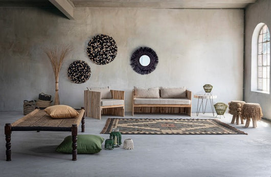 Specchio Fibra di Bambù Nero Boho da Parete - ADAMS Colore: Nero