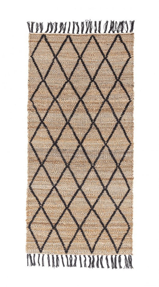 Set 2 Tappeti in Iuta Marrone Rustico da Interno 70x140 - WATSON Colore: Nero