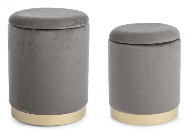 Pouf Contenitore Velluto Verde Moderno da Interno - SERENA Colore: Grigio