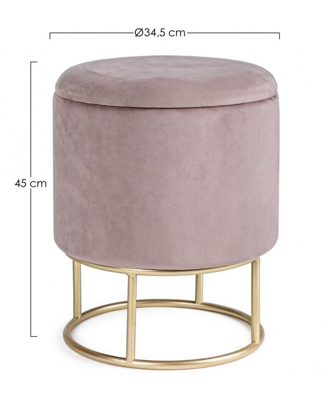 Sgabello Contenitore Velluto Nero Moderno da Interno - SERENA Colore: Rosa