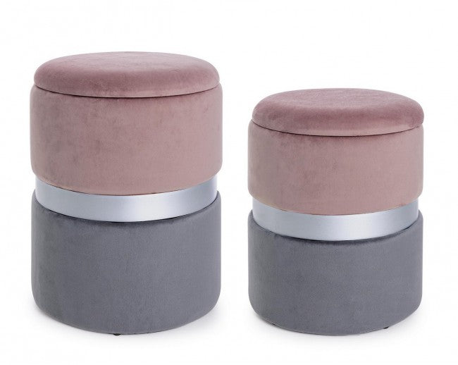 Pouf Contenitore Velluto Nero Moderno da Interno - POLLY Colore: Rosa