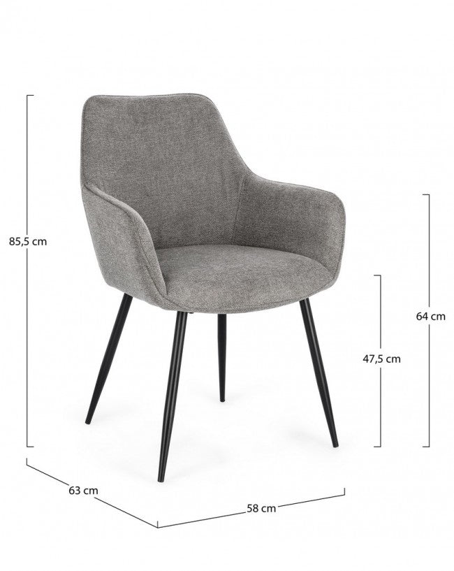 Set 2 Sedie con Braccioli Tessuto Beige Moderno da Interni - KYLE Colore: Nero