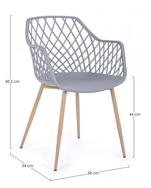 Set 4 Sedie con Braccioli Resina Grigia Moderna da Interno - EMMETT Colore: Grigio
