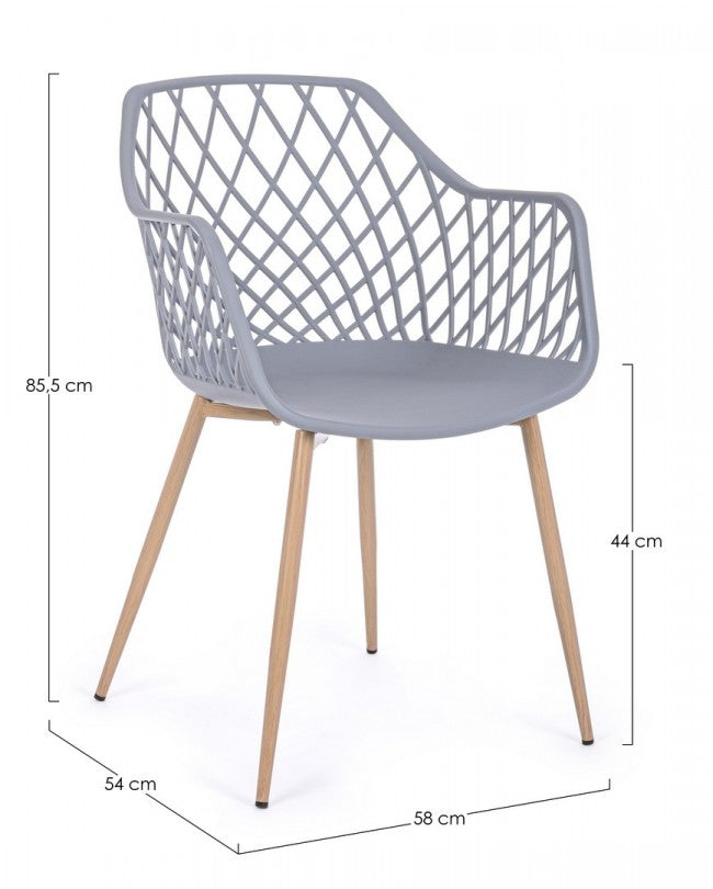 Set 4 Sedie con Braccioli Resina Grigia Moderna da Interno - EMMETT Colore: Grigio