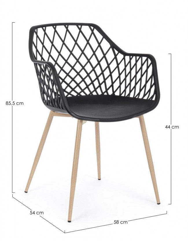 Set 4 Sedie con Braccioli Resina Grigia Moderna da Interno - EMMETT Colore: Nero