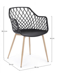 Set 4 Sedie con Braccioli Resina Grigia Moderna da Interno - EMMETT Colore: Nero