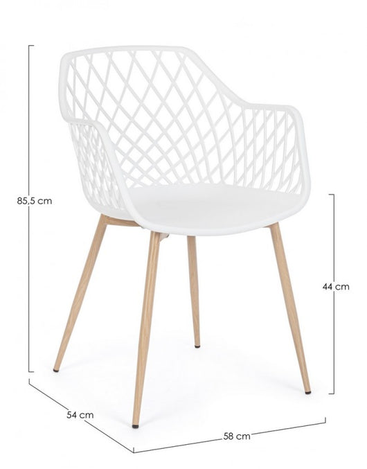 Set 4 Sedie con Braccioli Resina Grigia Moderna da Interno - EMMETT Colore: Bianco