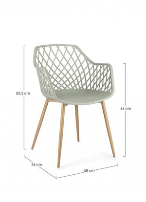 Set 4 Sedie con Braccioli Resina Grigia Moderna da Interno - EMMETT Colore: Verde