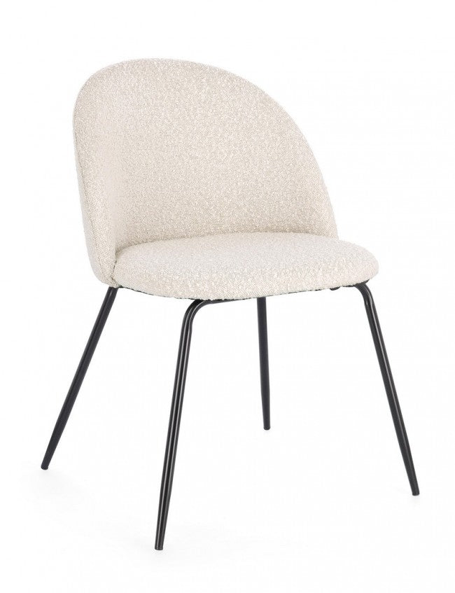 Set 4 Sedie Tessuto Avorio Gambe Oro Moderne da Interno - GABRI Colore: Nero