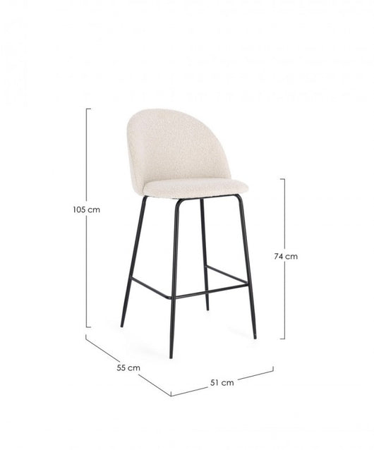 Set 2 Sgabelli Bar Bouclé Bianco Moderno da Interno - SIMON Colore: Bianco